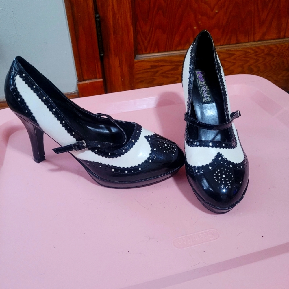 Black and white high heels